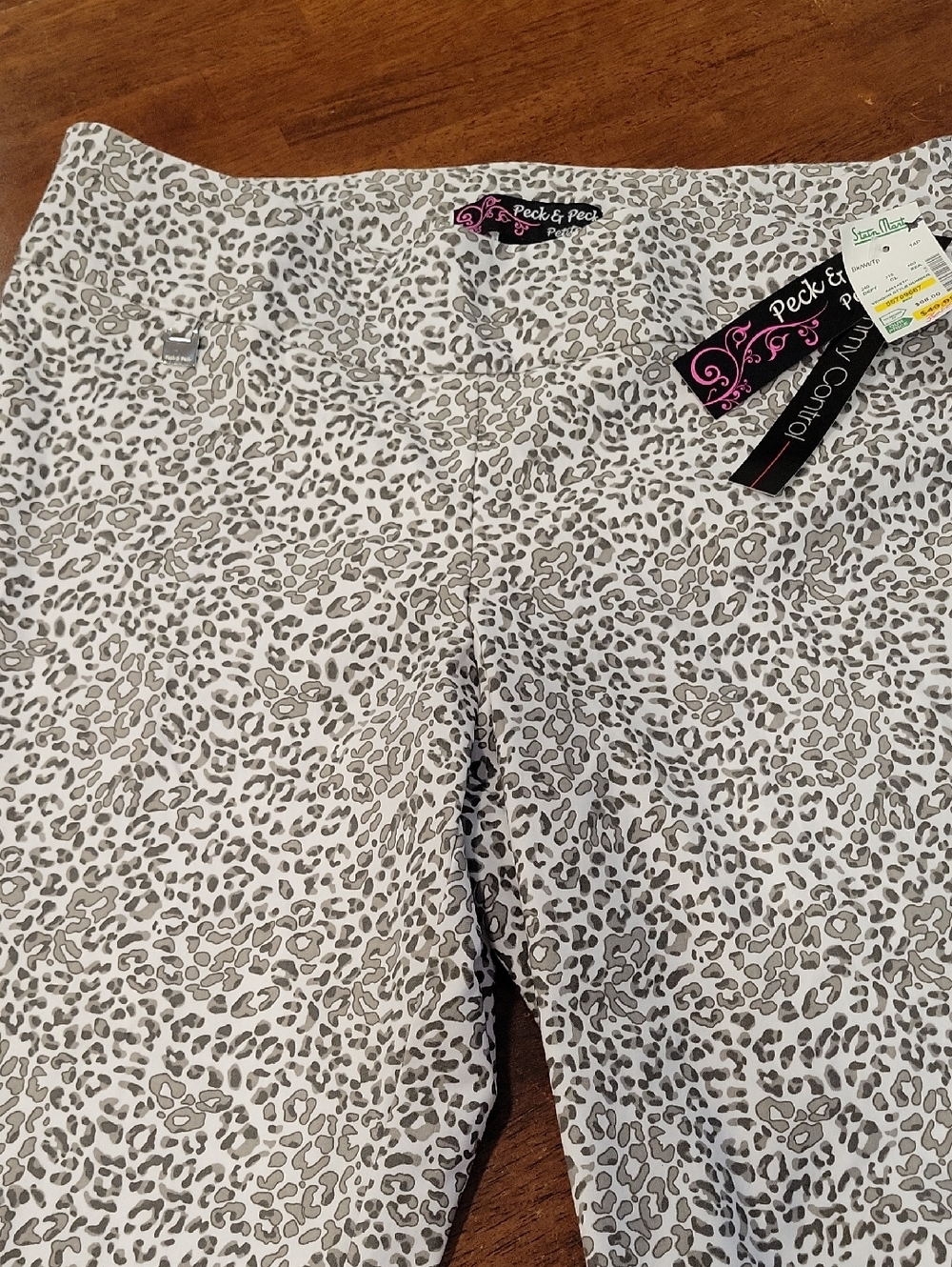 NWT Peck & Peck Gray Animal Print Stretchy Pull-On Pants Size 14P Tummy Control